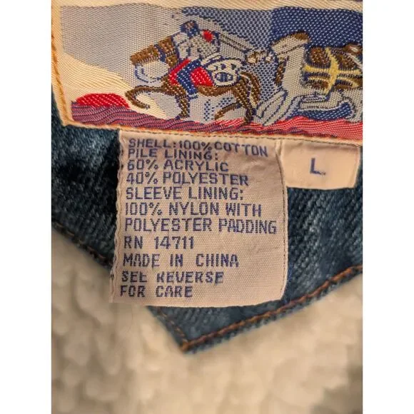 Diamond Double U Sherpa-Lined Denim Jacket – Size L, Western Ranchwear - Picture 4 of 6